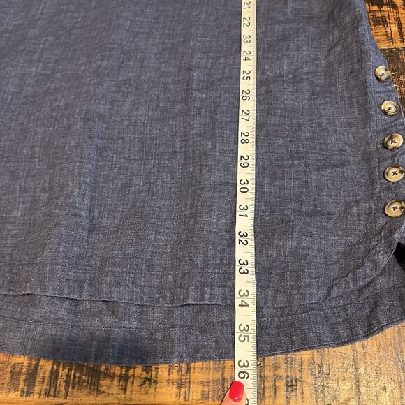 TAHARI 100% Linen Blue Sleeveless To The Knee Dress With Buttons As Accent XS - Picture 6 of 6